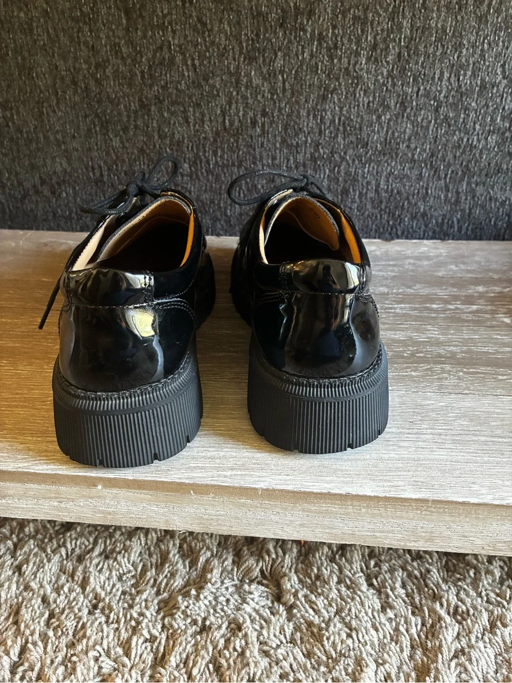Women’s Black Patent Lace-Up Platform Oxfords With Lug Soles